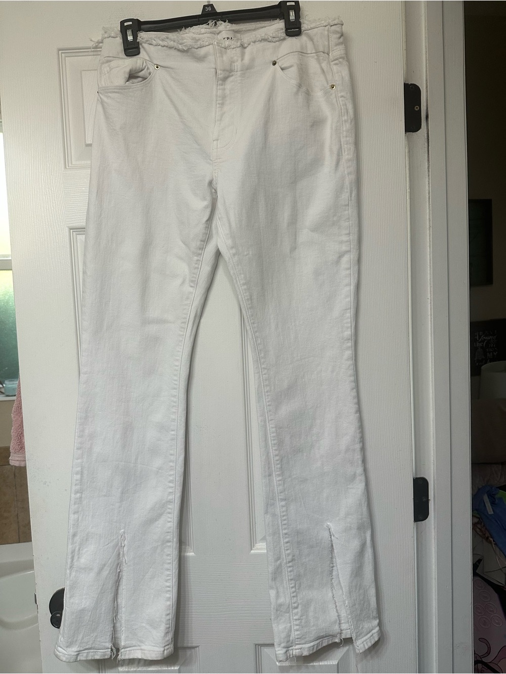 Frame Denim White Frayed Waistband Jeans
